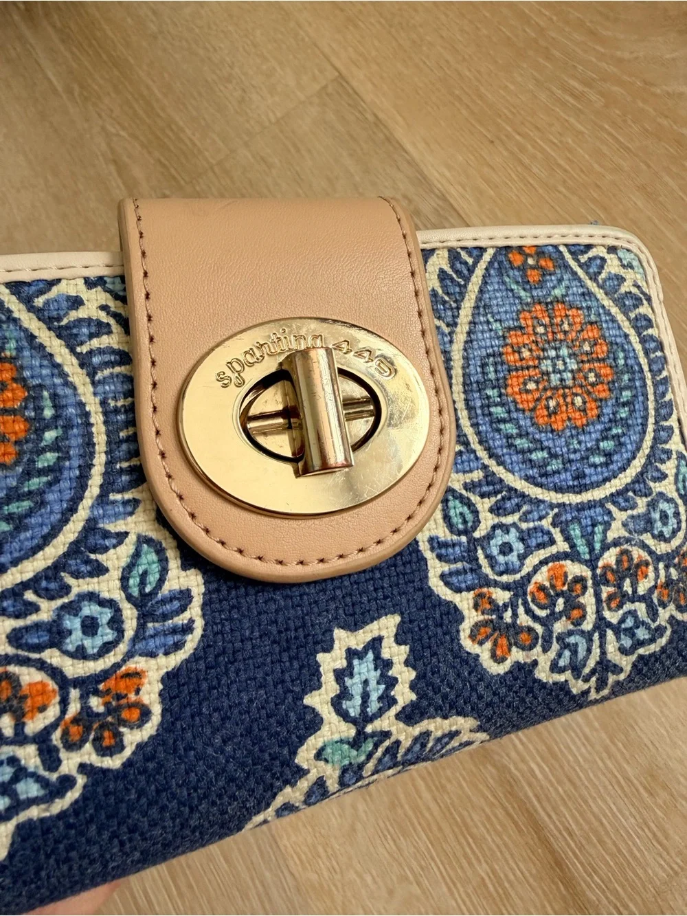 RARE Spartina 449 Turnkey Wallet Boheme Yacht Club Navy Floral Linen Leather
